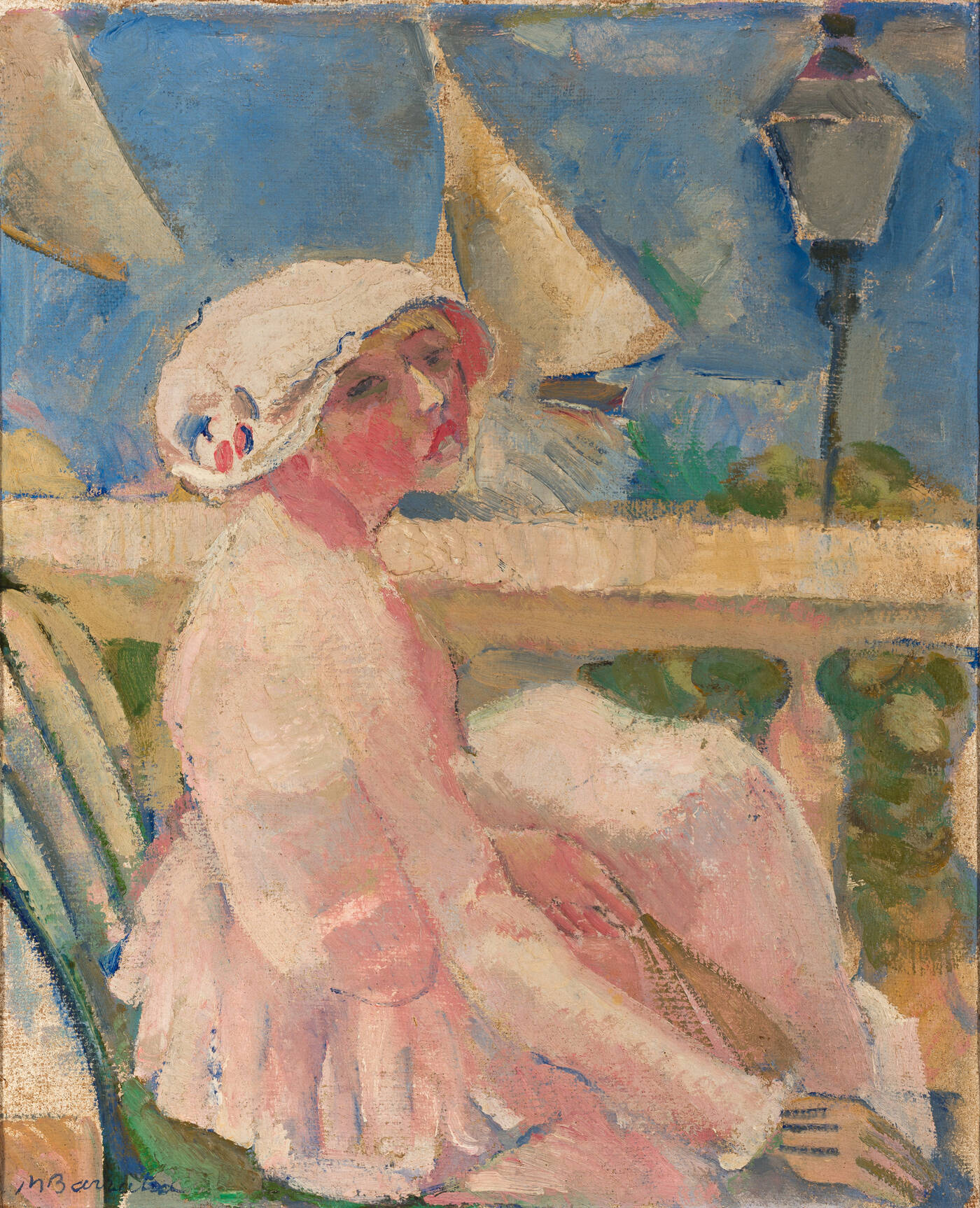 MAURICE BARRAUD - 'Figura femminile al balcone'  (al retro e al rovescio 'Nudo in piedi')